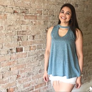 Tri-blend sleeveless choker top